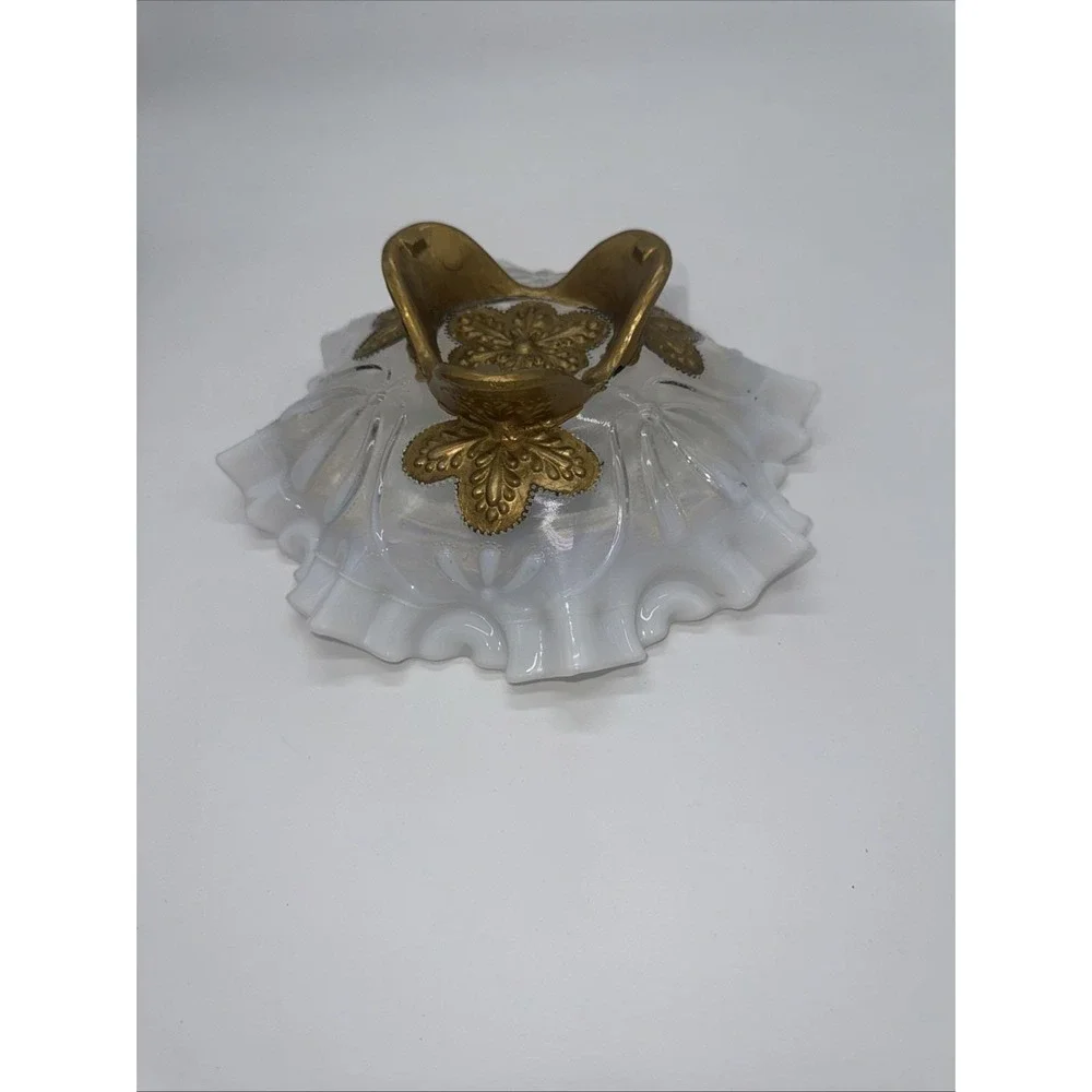 Northwood Dugan Glass Opalescent Crimped‎ Ruffle Footed & Goofus Gold Glass Bowl